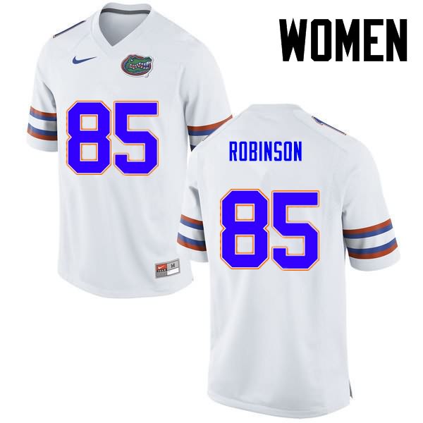 Women's NCAA Florida Gators James Robinson #85 Stitched Authentic Nike White College Football Jersey BRQ1765GH